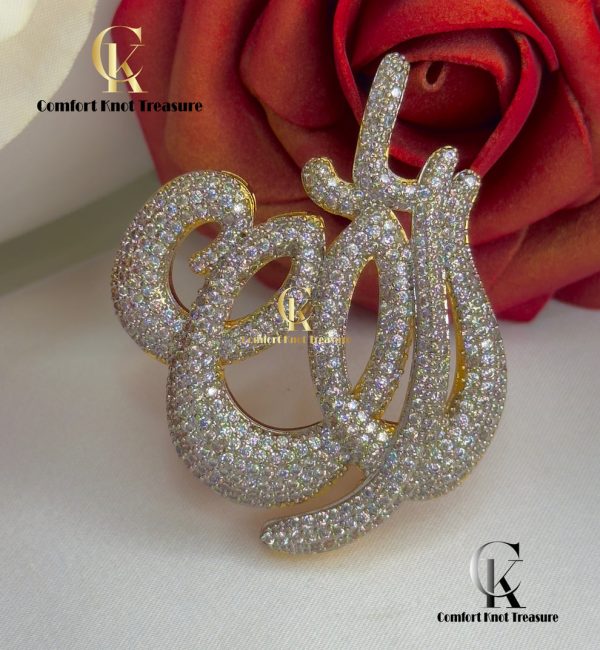 Allah Locket with Full Zerkon | 24k Gold Polish | Calligraphy Pandant
