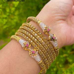 Ruby on demand bangles set | 24k gold plated