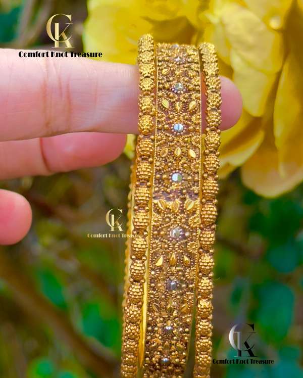 Classic Traditional Bangles | 24k Gold Plated | 3 Bangles Set