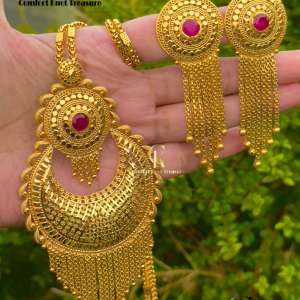 Arabian Mala Set With Earings | 24k Gold Plated | Hanging Chains With Ruby Stone | MLA