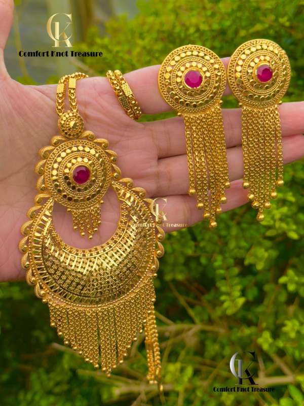 Arabian Mala Set With Earings | 24k Gold Plated | Hanging Chains With Ruby Stone | MLA