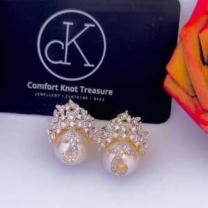 MOP studs with zerkon | 24k gold plated
