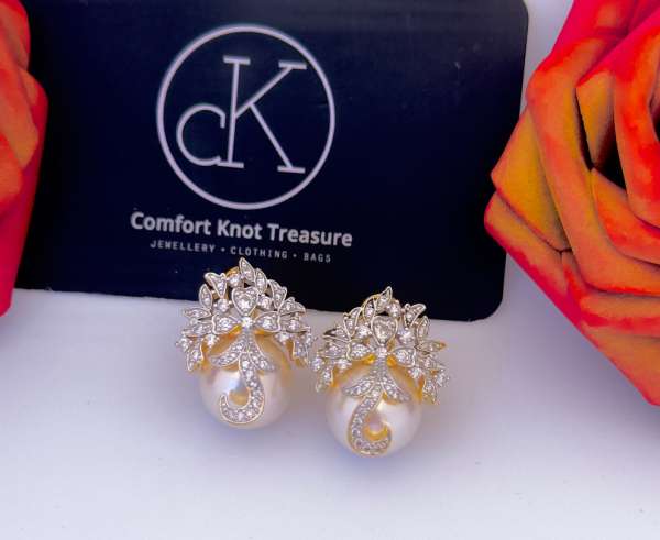 MOP studs with zerkon | 24k gold plated