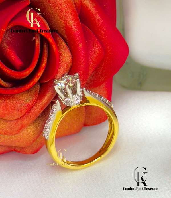 1ct Original Monzonite Diamond Queen Ring | Silver Base with 24k Gold Polish | White Diamond | RNG