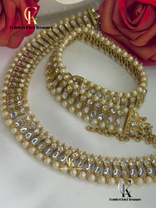 Pearl Anklets with Kundan | Pair Of Anklets - Image 2