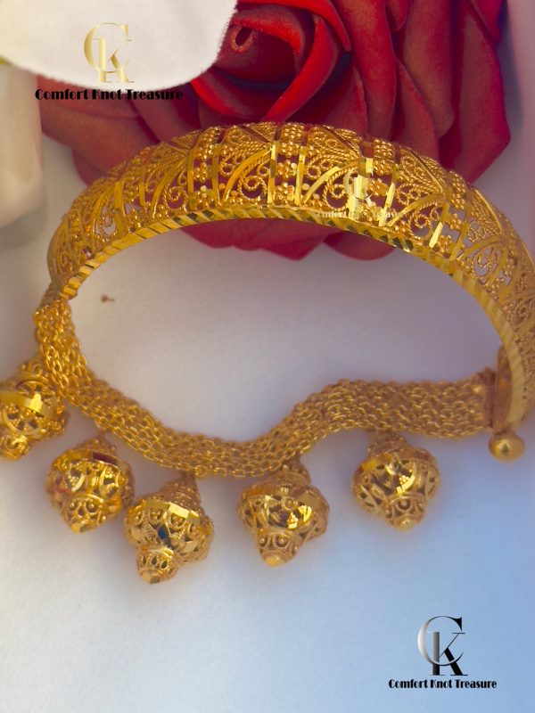 5 Jhumki Openable Bracelet | 24k Gold Plated | 5 Jhumki Hanging 1 Bracelet - Image 2