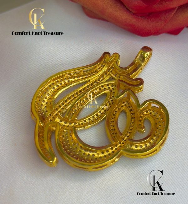Allah Locket with Full Zerkon | 24k Gold Polish | Calligraphy Pandant - Image 2