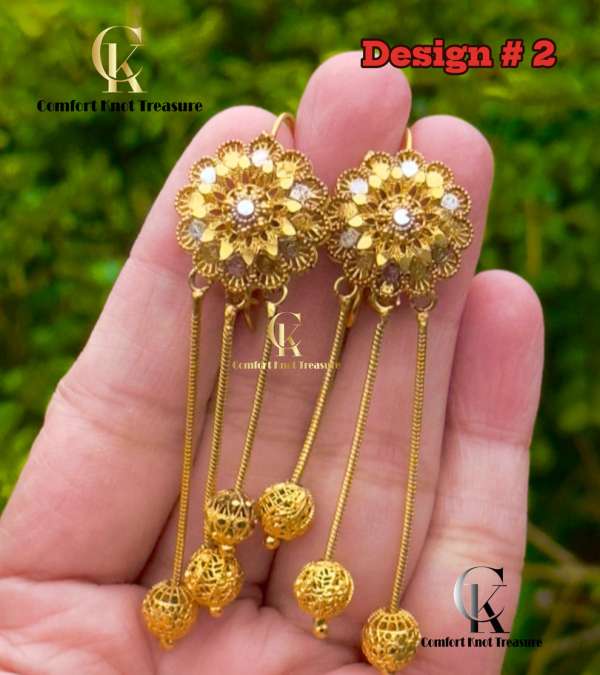 Gold Look Hanging Earrings | 24k gold plated |ERG - Image 2