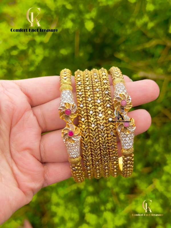 Ruby on demand bangles set | 24k gold plated - Image 2
