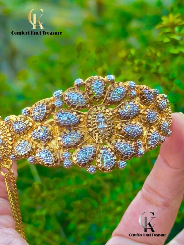 Openable Bracelet Kangan With Laker | 24k gold Plated | Hanging Chain - Image 2