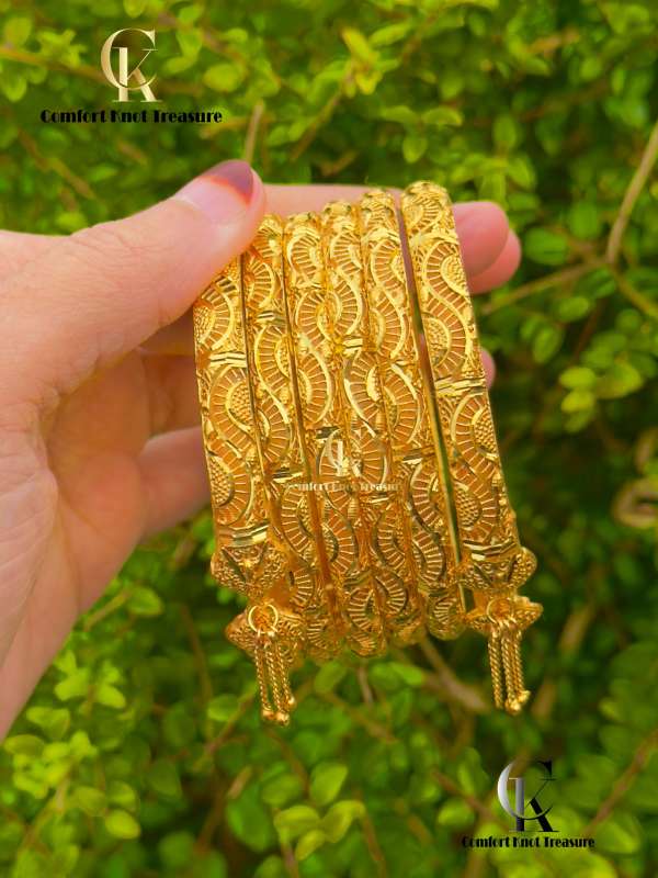 New Look Gold Bangles With Tassal | 24k Gold Plated | Set Of 6 Bangles - Image 2
