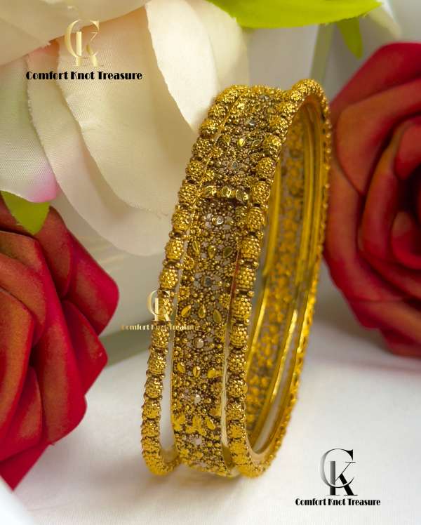 Classic Traditional Bangles | 24k Gold Plated | 3 Bangles Set - Image 2